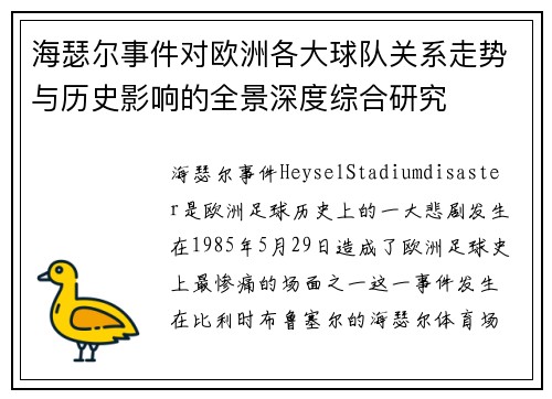 海瑟尔事件对欧洲各大球队关系走势与历史影响的全景深度综合研究 海瑟尔事件对欧洲各大球队关系走势与历史影响的全景深度综合研究